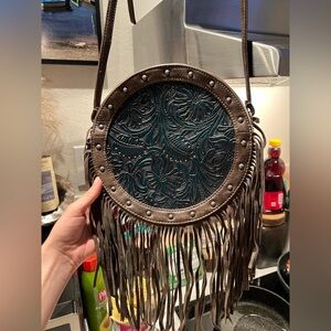 Boot Barn Shyanne western tooled Floral Round, one of a kind canteen bag